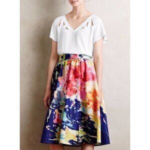 Anthropologie Troubadour Fauvism Floral Watercolor Midi Skirt Womens Size 2